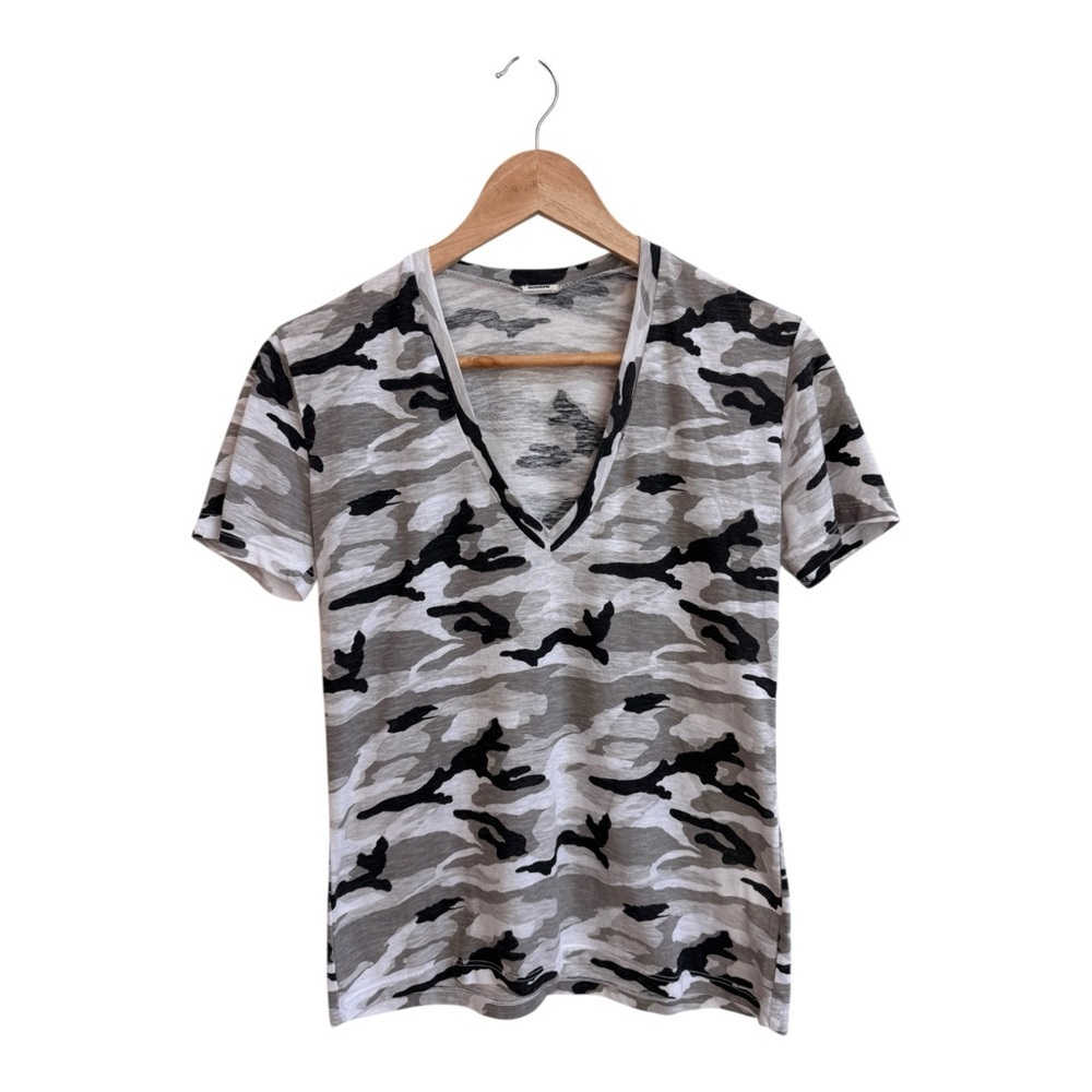 Monrow Black White Camo Short Sleeve V Neck Womens Size XS T Shirt